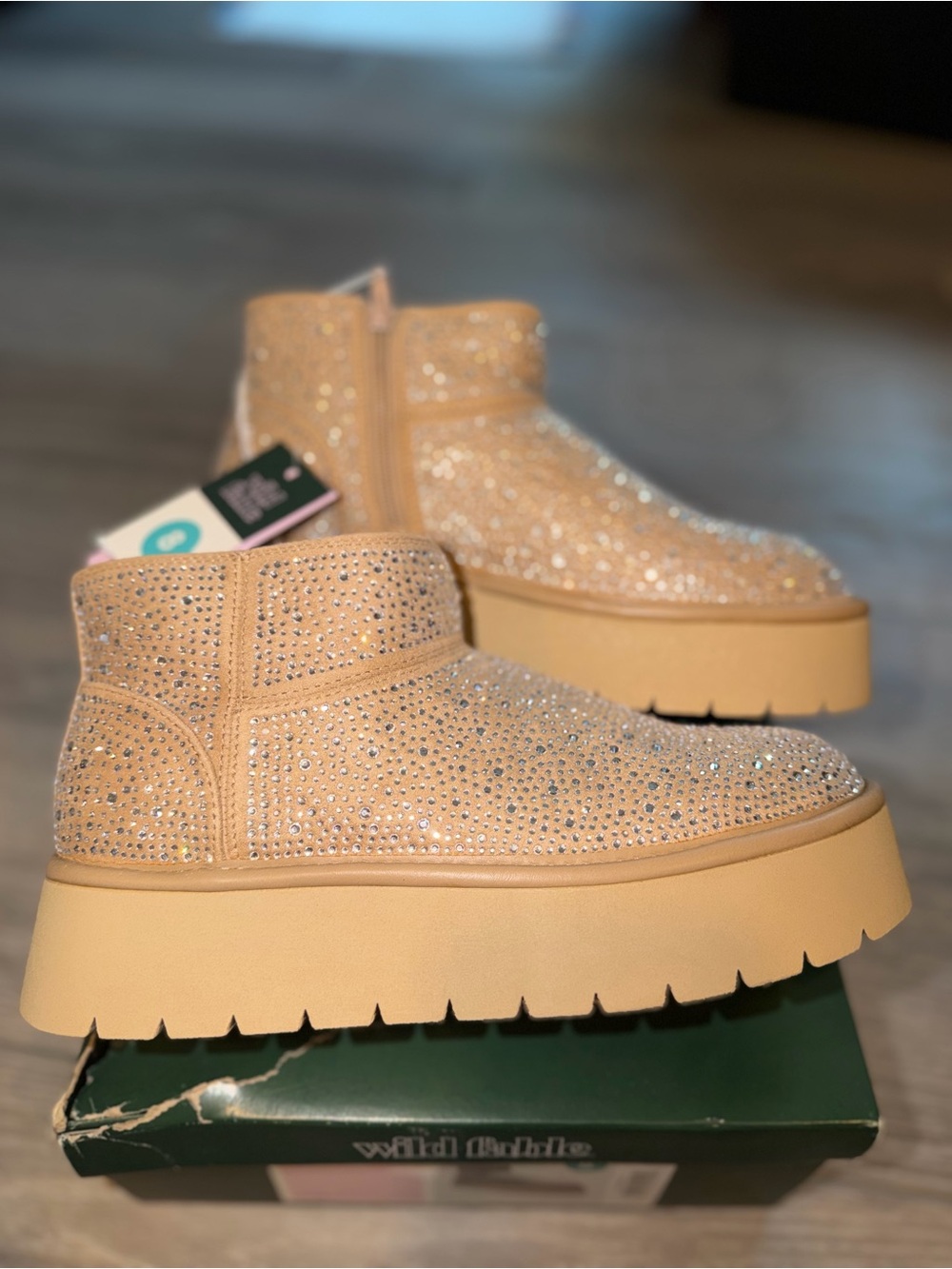 Wild Fable Tan Crystal Platform Clog Booties